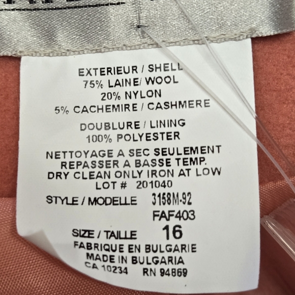 Tall Girl NWT Wool Blend Coral Lined Button Front Classic Blazer Plus Size 16 - Picture 6 of 6